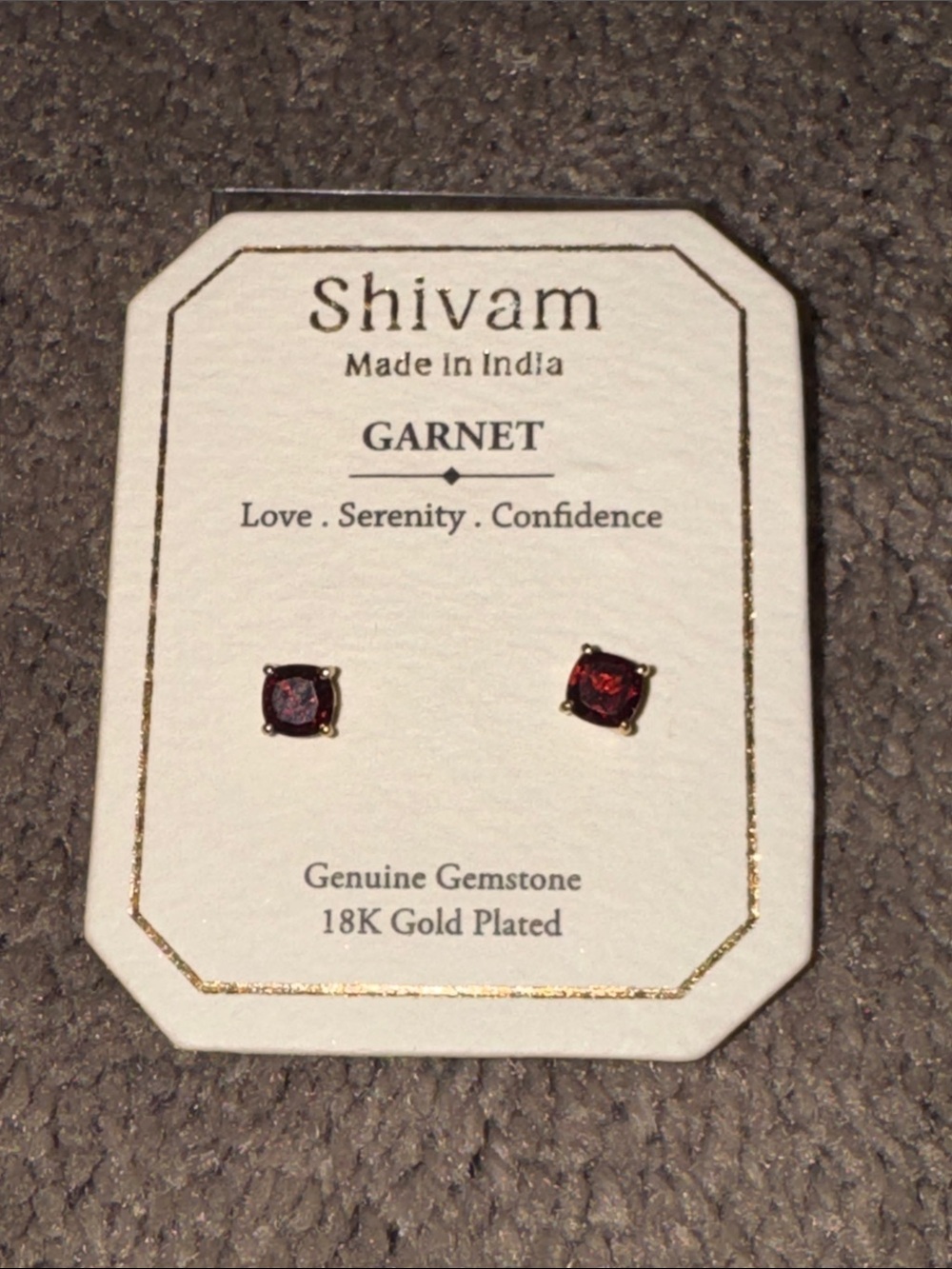 Shivam 18K Gold Plated Garnet Gemstone Stud Earrings Made In India